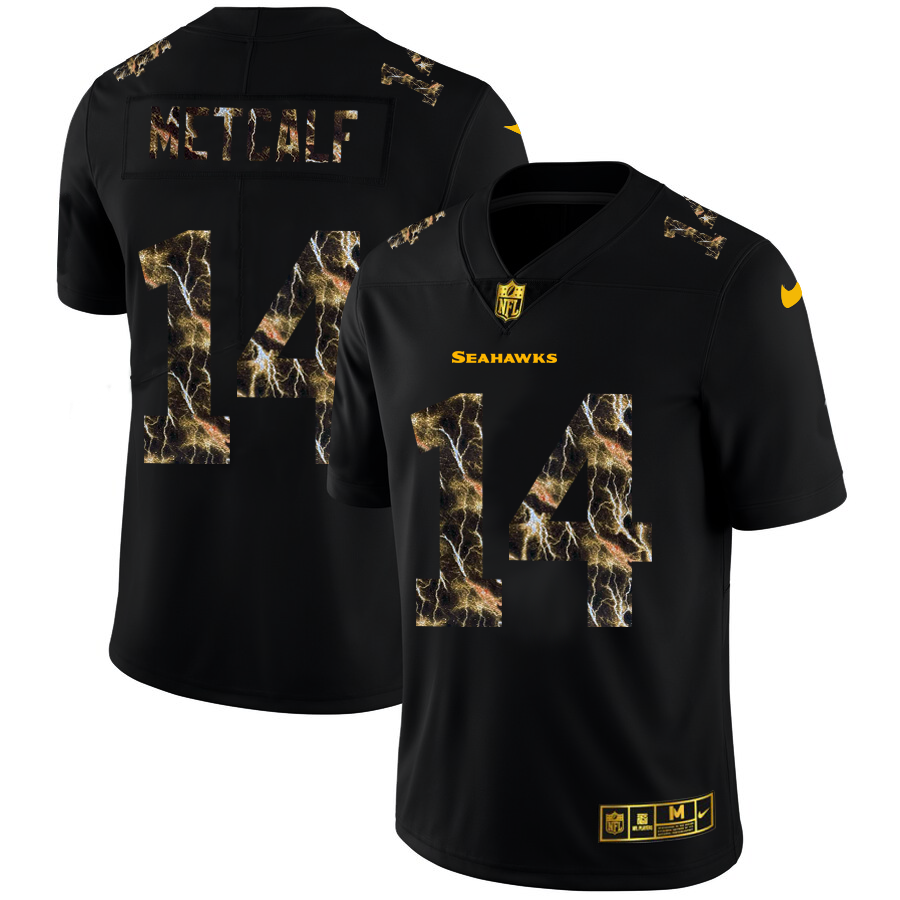 2020 Seattle Seahawks #14 DK Metcalf Men Black Nike Flocked Lightning Vapor Limited NFL Jersey